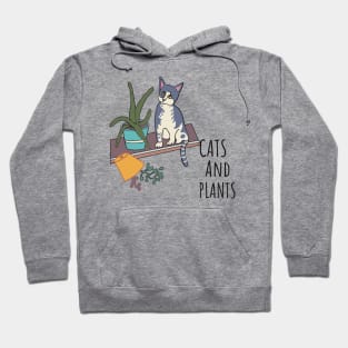 Cat on a shelf with plants Hoodie